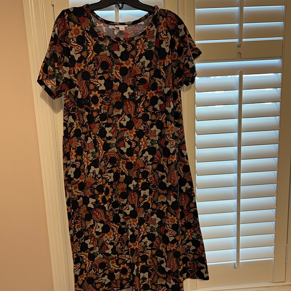 LuLaRoe Black and Orange Minnie Mouse Floral Midi Dress